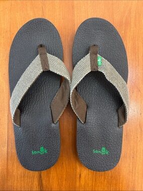 Sanuk Beer Cozy Flip Flops Men’s 13 Brown Comfort Beach Thong Sandals